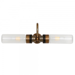 Nevis Double Rippled Glass Bathroom Wall Light with Swan Neck IP65